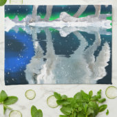 Arctic Wolf, Aurora & Falling Snow Wildlife Art Theedoek (Gevouwen)