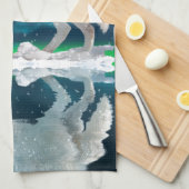 Arctic Wolf, Aurora & Falling Snow Wildlife Art Theedoek (Quarter Fold)