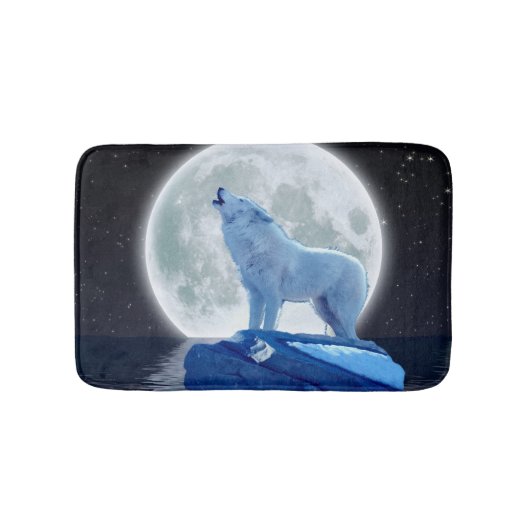 Arctic Wolf Howling op een Wintermaan Badmat (Voorkant)