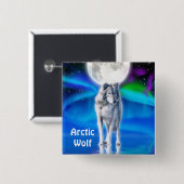 Arctic Wolf, Moon & Aurora Wildlife Button (Voorkant /achterkant)