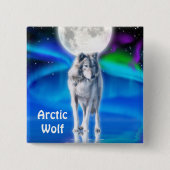 Arctic Wolf, Moon & Aurora Wildlife Button (Voorkant)