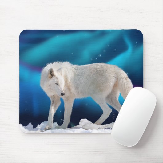 Arctic Wolf & Noorderlicht II Fantasy Mousepad Muismat (Met muis)