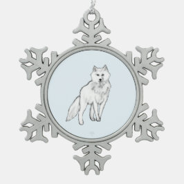 Arctic Wolf Photo-Realistic Digital Airbrush Art Tin Sneeuwvlok Ornament