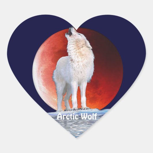 Arctic Wolf & Red Eclipsing Moon Heart Sticker (Voorkant)