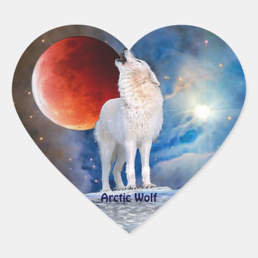 Arctic Wolf & Red Eclipsing Moon Heart Sticker (Voorkant)