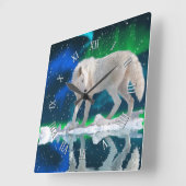 Arctic Wolf, Sneeuw & Aurora Wildlife Art Klok (Hoek)