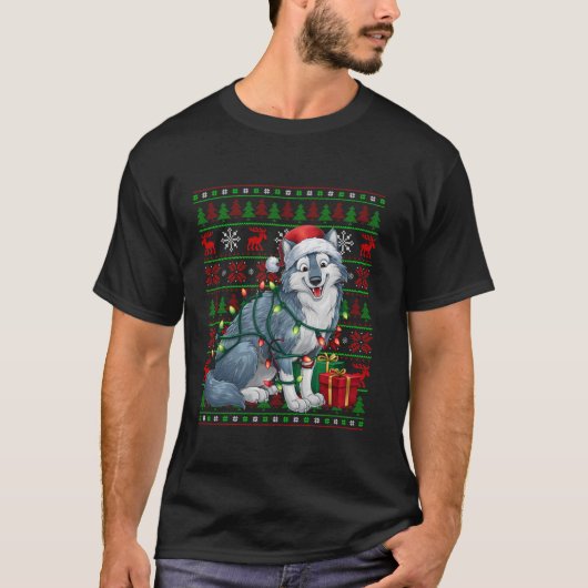 Arctic Wolf Xmas Lights Ugly Santa Hat Arctic Wolf T-shirt (Voorkant)