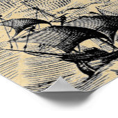 Arctic Zee Monster & Sailing Ship Sepia Wereldkaar Poster (Hoek)