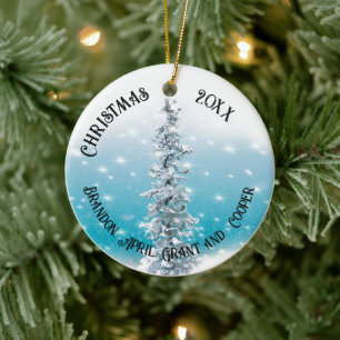 Arctisch blau bevroren vorstig zilveren glans groe keramisch ornament