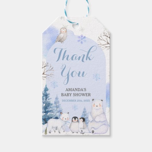 ARCTISCH DIER Sneeuwvlokken Baby Shower Bedankt Cadeaulabel (Voorkant)