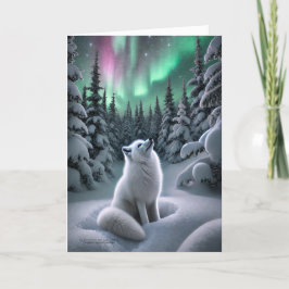 Arctisch Fox Aurora Borealis Winterwoud Feestdagen Kaart