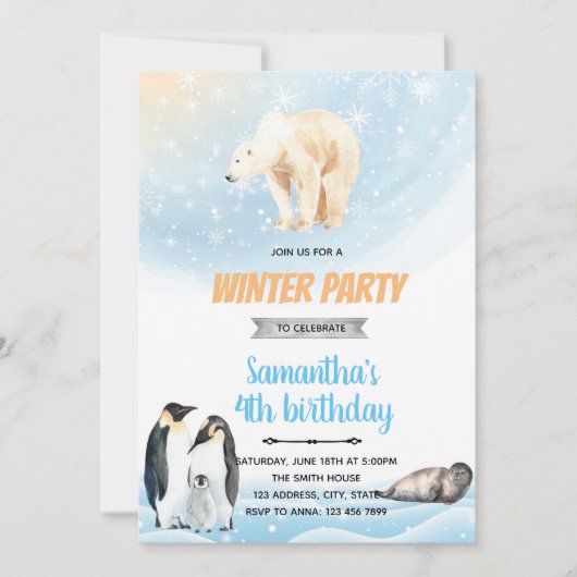 Arctisch winterfeest thema uitnodiging (Voorkant)