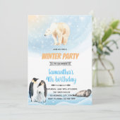 Arctisch winterfeest thema uitnodiging (Staand voorkant)