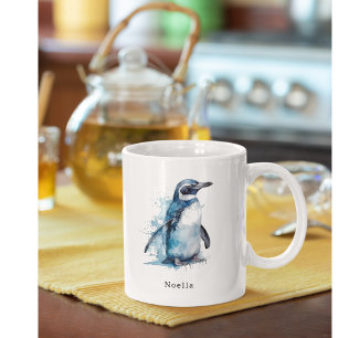 Arctische Azure Waterverf Pinguïn, op maat Tweekleurige Koffiemok