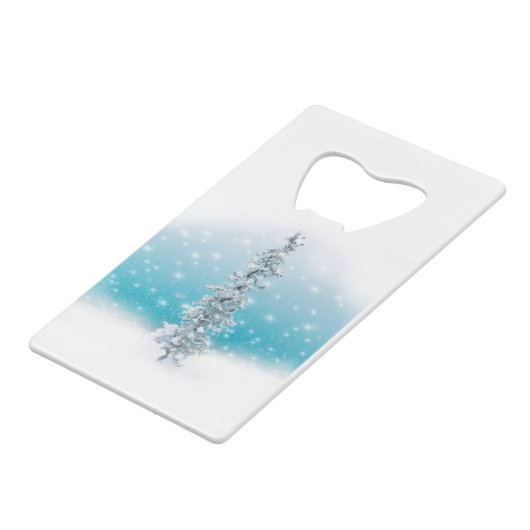 Arctische blauwe bevroren zilverspartijen creditkaart flessenopener (Achterkant Gekanteld)