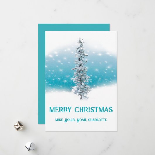 Arctische blauwe bevroren zilverspartijen feestdagenkaart (Voorkant / Achterkant in situ)