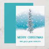 Arctische blauwe bevroren zilverspartijen feestdagenkaart (Voorkant / Achterkant)