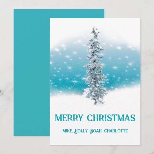 Arctische blauwe bevroren zilverspartijen feestdagenkaart (Voorkant / Achterkant)