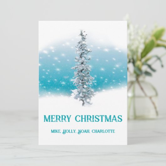 Arctische blauwe bevroren zilverspartijen feestdagenkaart (Staand voorkant)