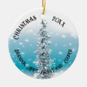 Arctische blauwe bevroren zilverspartijen keramisch ornament (Voorkant)