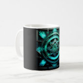 Arctische Blauwe Mandala Stijl Fractal In Frame Koffiemok (Voorkant links)