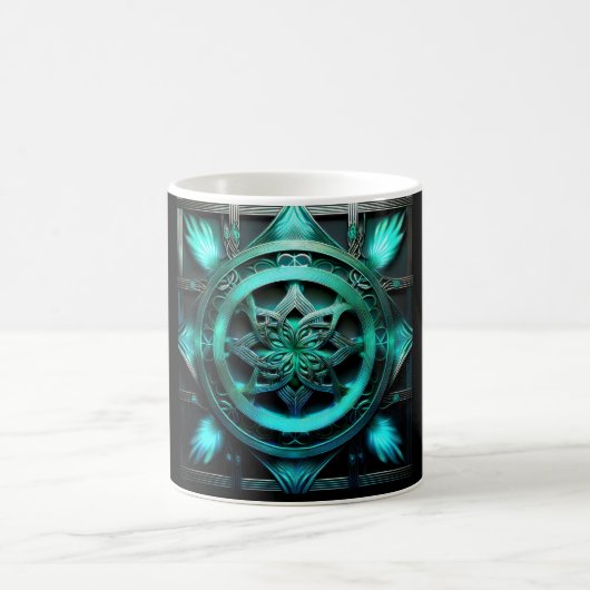 Arctische Blauwe Mandala Stijl Fractal In Frame Koffiemok (Center)