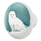 Arctische Blauwgroen sneeuwuil Keramische Knop (Rechts)