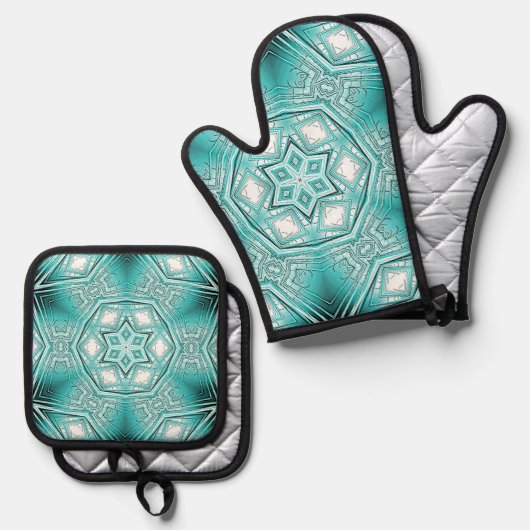 arctische caleidoscoop ovenwant & pannenlap set (Voorkant / Achterkant)