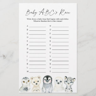 Arctische dieren Baby shower ABC's Race Game