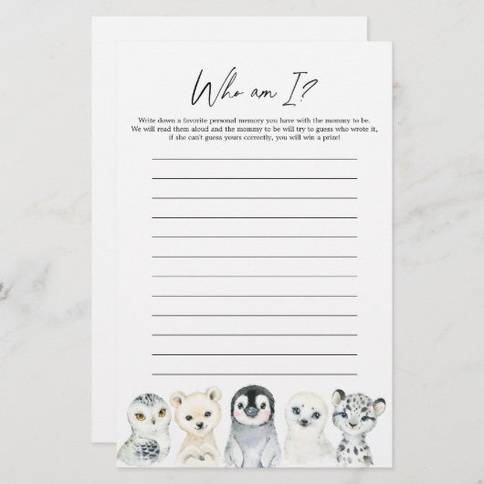 Arctische dieren Baby shower dat ik heet (Voorkant / Achterkant)