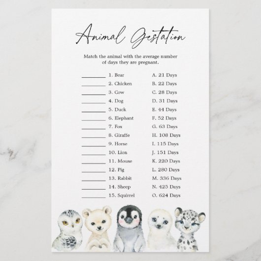Arctische dieren Baby shower Dierenbebossingsspel (Voorkant)