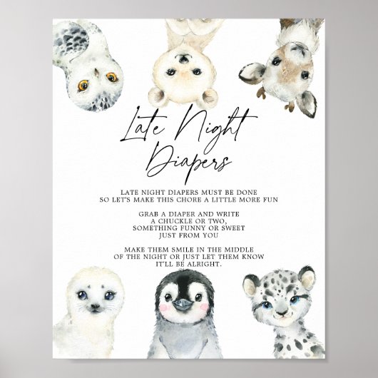 Arctische dieren Baby shower 'late avond doapers'- Poster (Voorkant)