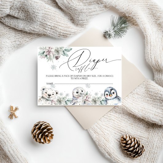 Arctische dieren Baby shower luier Raffle Informatiekaartje