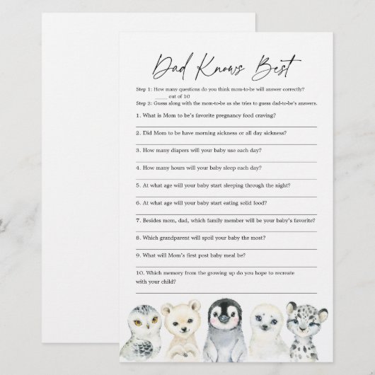 Arctische dieren Baby shower Papa kent best game (Voorkant / Achterkant)