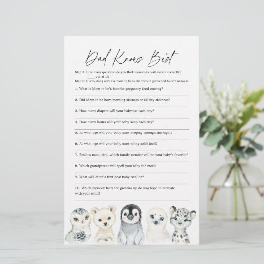 Arctische dieren Baby shower Papa kent best game (Staand voorkant)