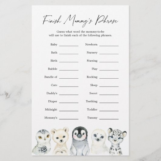 Arctische dieren Baby shower Voltooi de zin van ma (Voorkant)