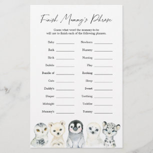 Arctische dieren Baby shower Voltooi de zin van Mu
