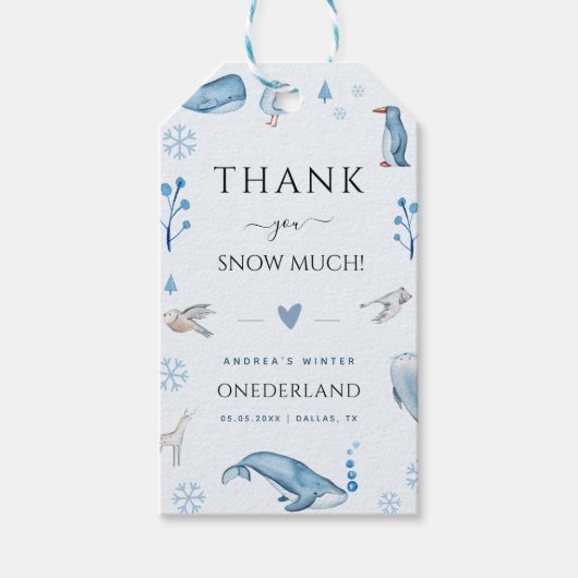 Arctische dieren Blauwe winter Onederland 1e verja Cadeaulabel (Voorkant)