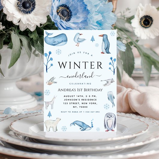 Arctische dieren Blauwe winter Onederland 1e verja Kaart