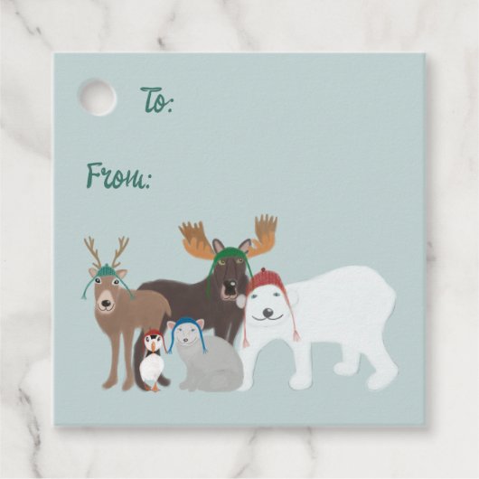Arctische dieren in de winter Petten Kerstmis Bedankjes Labels (Voorkant)
