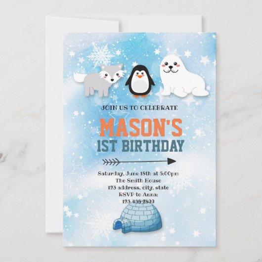 Arctische dieren uitnodiging (Voorkant)