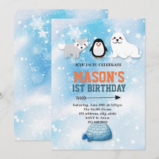 Arctische dieren uitnodiging (Voorkant / Achterkant)