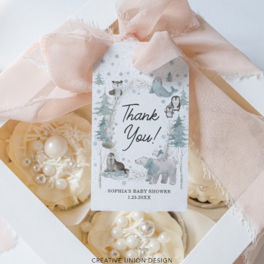 Arctische Dieren Winter Baby Borrel Bedankt Labels Cadeaulabel