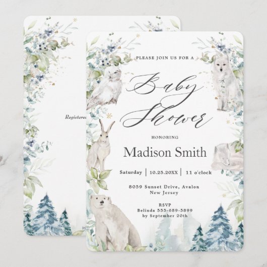 Arctische dieren Winteralpiene Baby shower Neutraa Kaart (Voorkant / Achterkant)