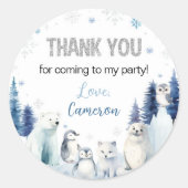 Arctische dieren winterverjaardag ronde sticker (Voorkant)