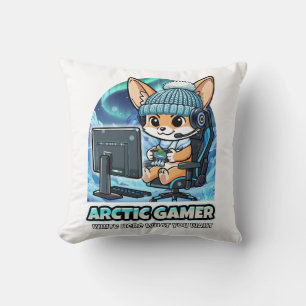 Arctische Gamer Vos - Winter Gaming Aurora Boreali Kussen