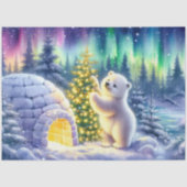 Arctische ijsbeer iglo en kerstboom decoupage tissuepapier (Voorkant)