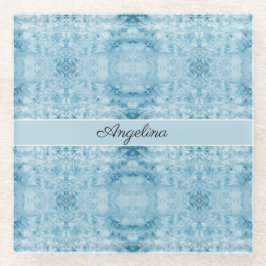 Arctische Kou | Blauw & Wit Veerpatroon Custom Glazen Onderzetter