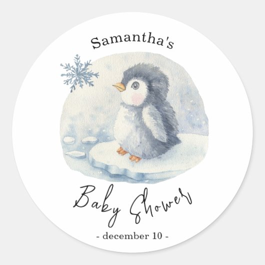 Arctische Pinguïn - baby shower Ronde Sticker (Voorkant)