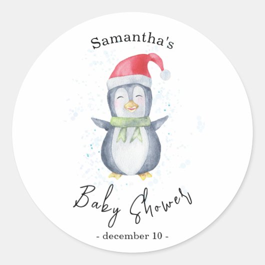 Arctische Pinguïn - babyshower Ronde Sticker (Voorkant)